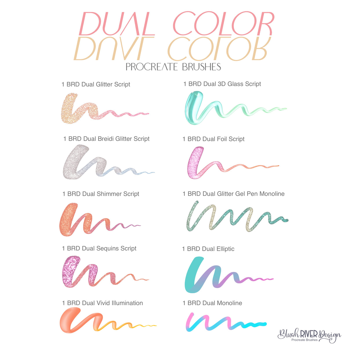 Dual Color Script Procreate Brush Pack – Blush River Design