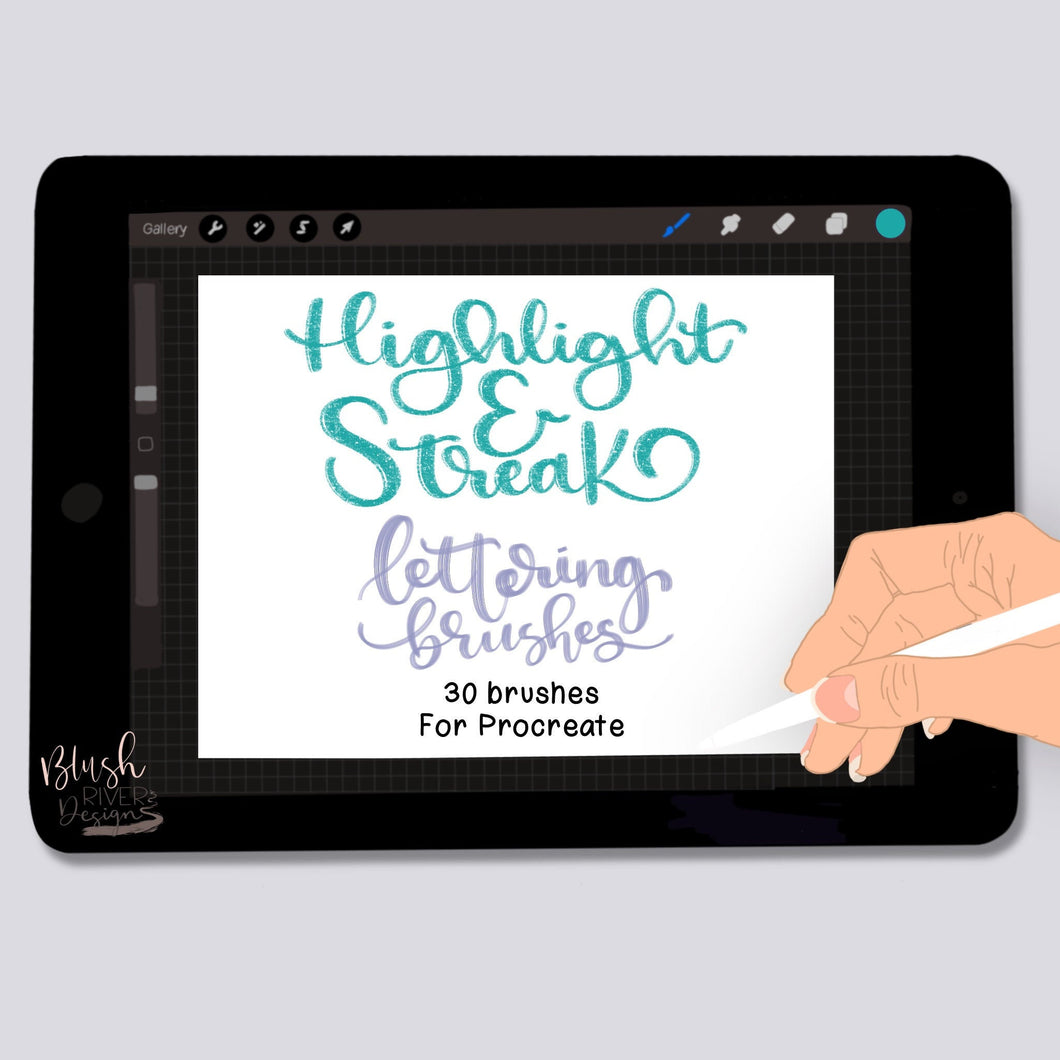 Highlight and Streak Lettering Procreate Brushes