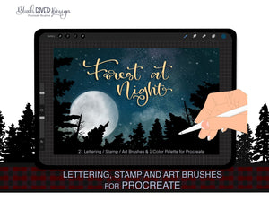 Forest At Night - Art & Stamp brushes for Procreate