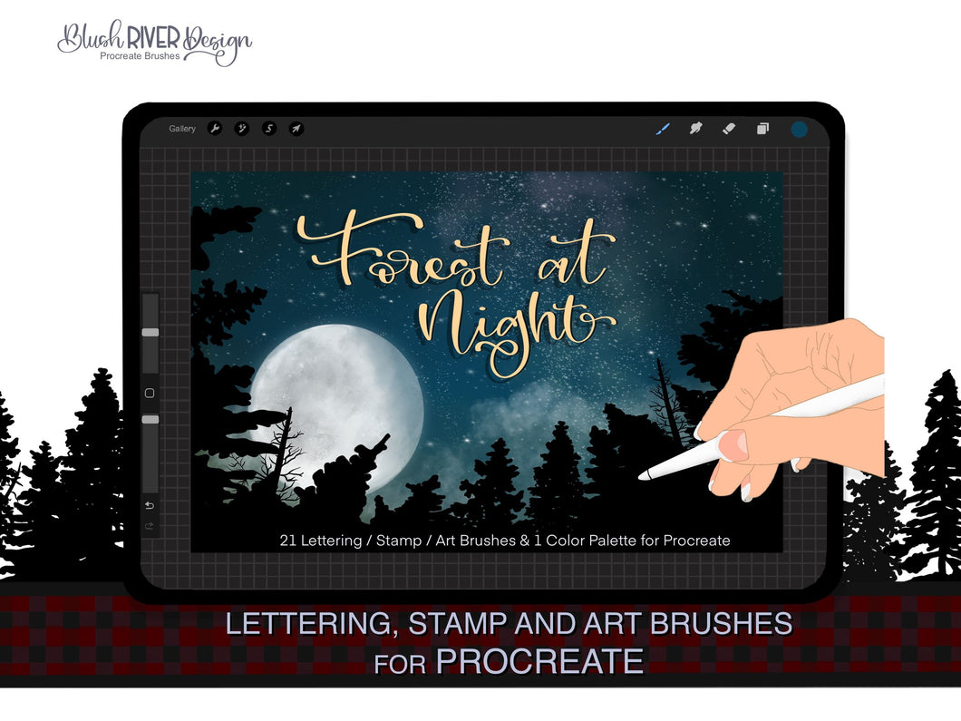 Forest At Night - Art & Stamp brushes for Procreate