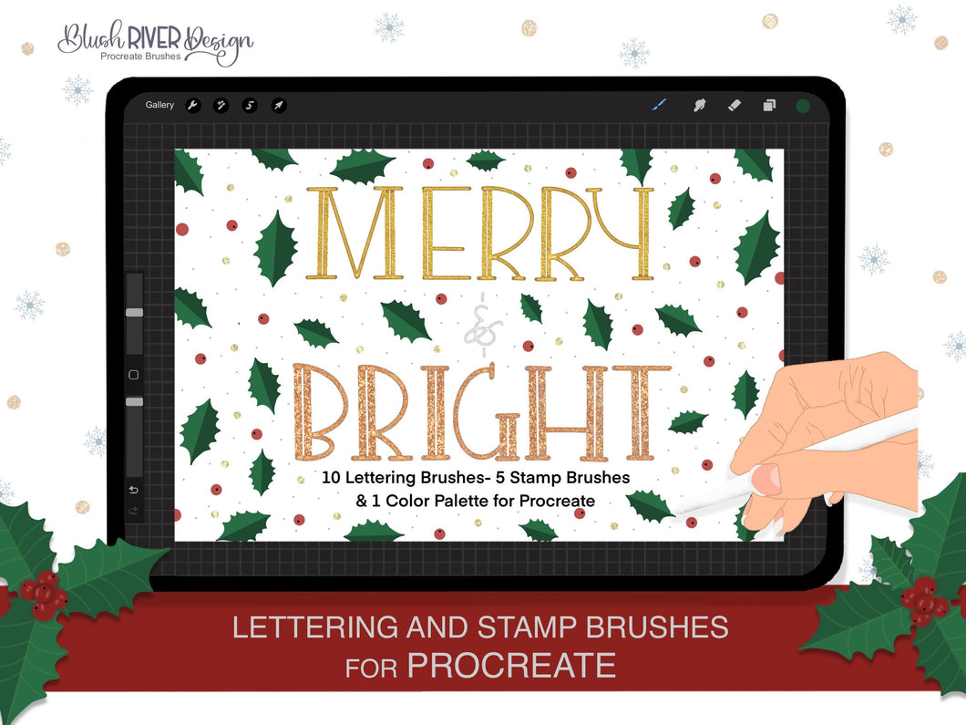 Merry and Bright - Lettering and Stamp brushes for Procreate
