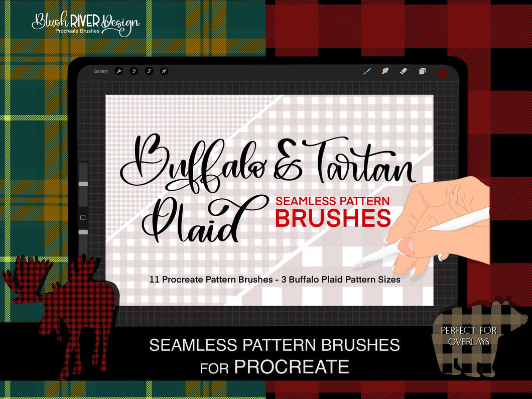 Buffalo & Tartan Plaid - Seamless Pattern Procreate Brush Pack